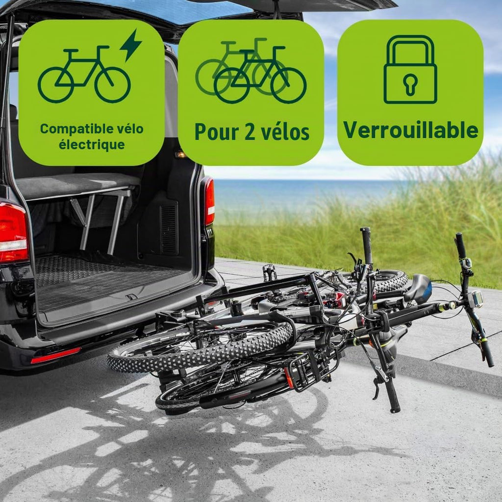 Porte-vélos arrière 11523 Premium II Plus pour attelage de remorque 2 vélos charge maximale 60 kg