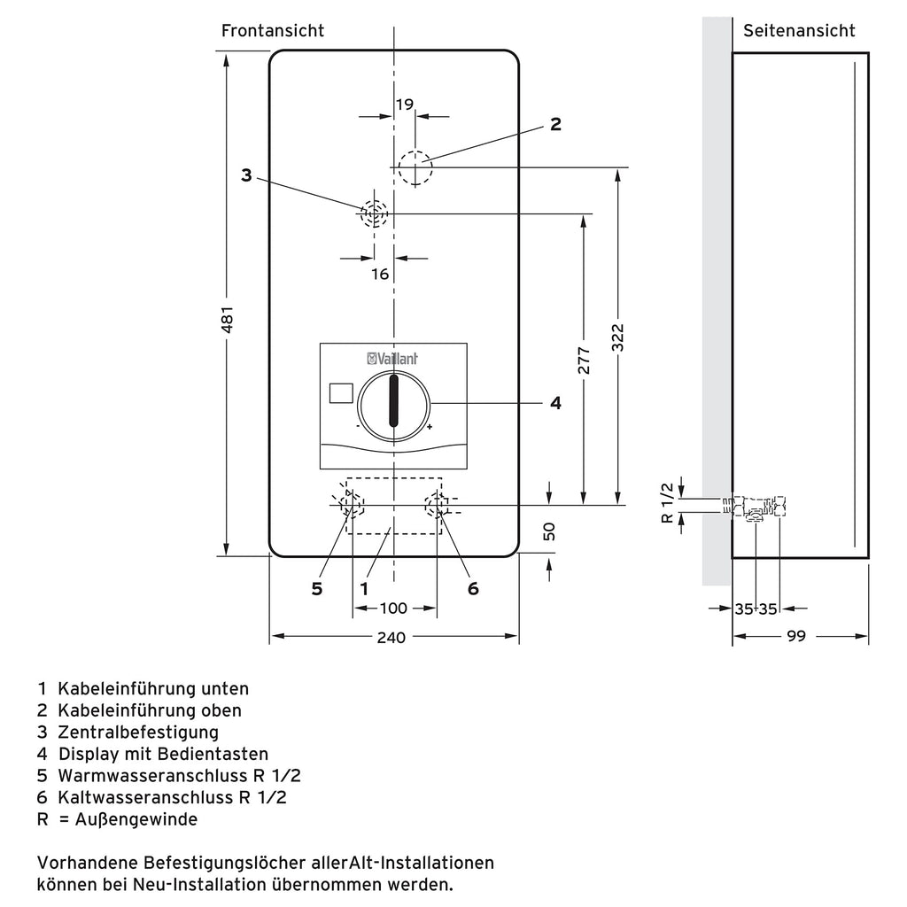 Elektronischer Durchlauferhitzer VED E 21/8, druckfest, 21 kW, 400 V, gradgenaue Auslauftemperatur, stufenlos einstellbar mit Digitalanzeige