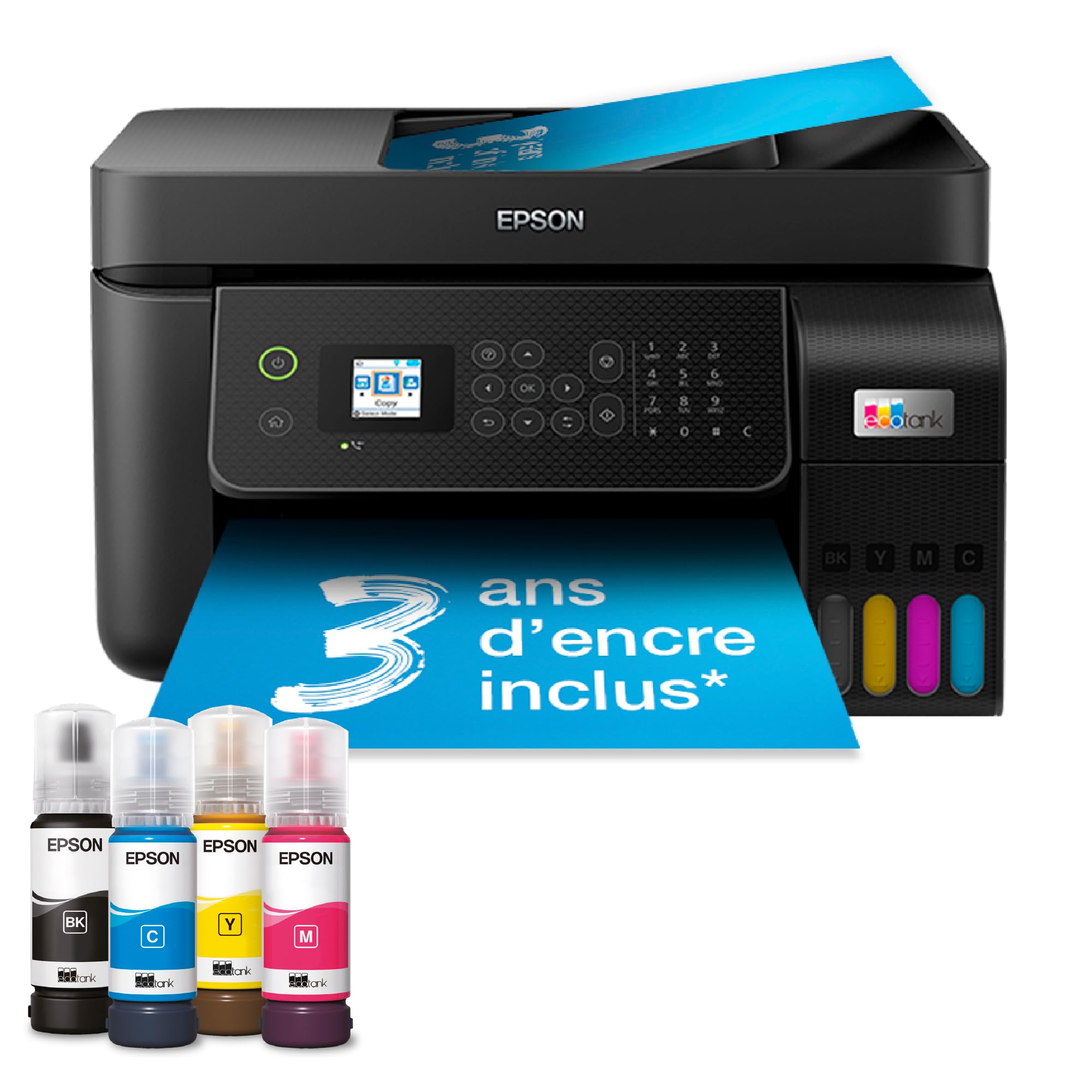 Imprimante multifonction A4 EcoTank ET-4800 Wi-Fi avec réservoirs d'encre chargeur automatique de documents et fonction impression copie scan