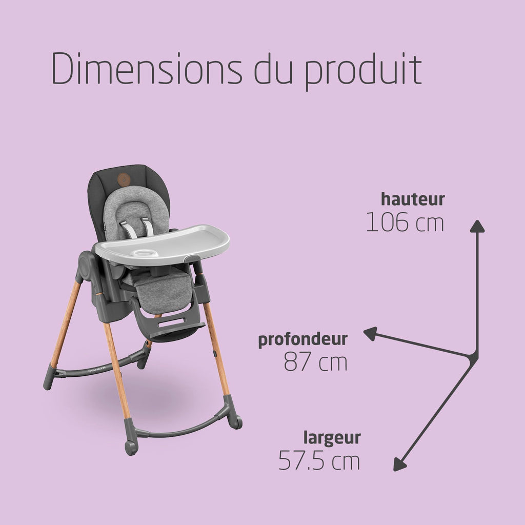 Chaise haute bébé évolutive Minla 2713750110 réglable 9 hauteurs 5 inclinaisons pliable jusqu'à 60 kg Essential Graphite