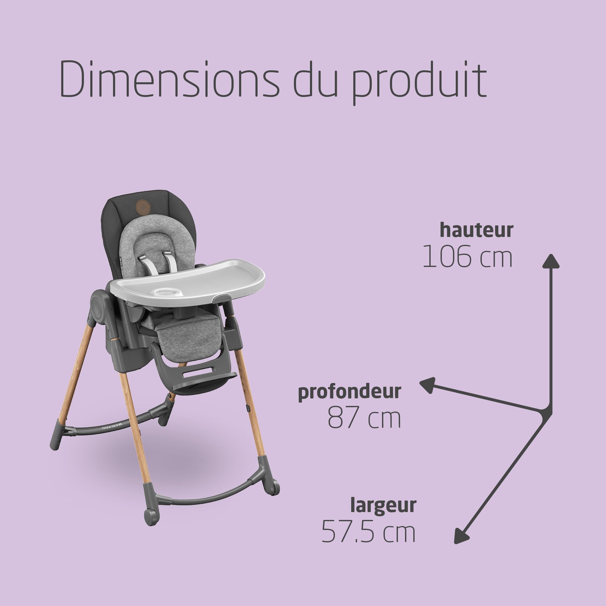 Chaise haute bébé évolutive Minla 2713750110 réglable 9 hauteurs 5 inclinaisons pliable jusqu'à 60 kg Essential Graphite