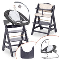 5-in-1 Hochstuhl Beta+ Newborn Set mit Deluxe Bouncer, Sitzpolster und Essbrett, aus FSC-zertifiziertem Buchenholz, Dark Grey