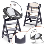 5-in-1 Hochstuhl Beta+ Newborn Set mit Deluxe Bouncer, Sitzpolster und Essbrett, aus FSC-zertifiziertem Buchenholz, Dark Grey