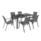 Salon de jardin Madrid table 150 cm avec 6 chaises empilables acier gris anthracite modèle 4113