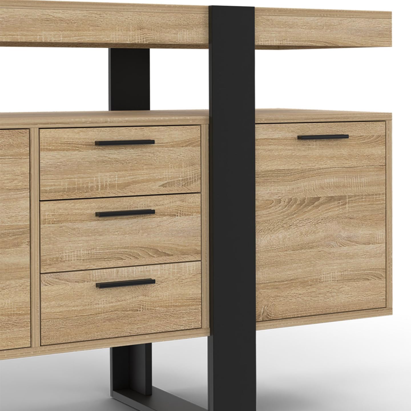 Buffet Phoenix XXL 180 cm avec 4 portes 3 tiroirs et étagères réglables en bois et noir style industriel