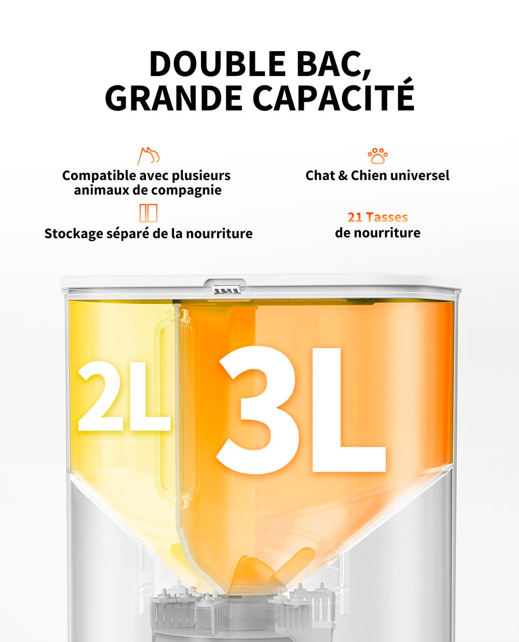 Distributeur automatique de croquettes pour chat avec caméra HD 1080P WiFi 2,4G double trémie 5L contrôle par application bol inox