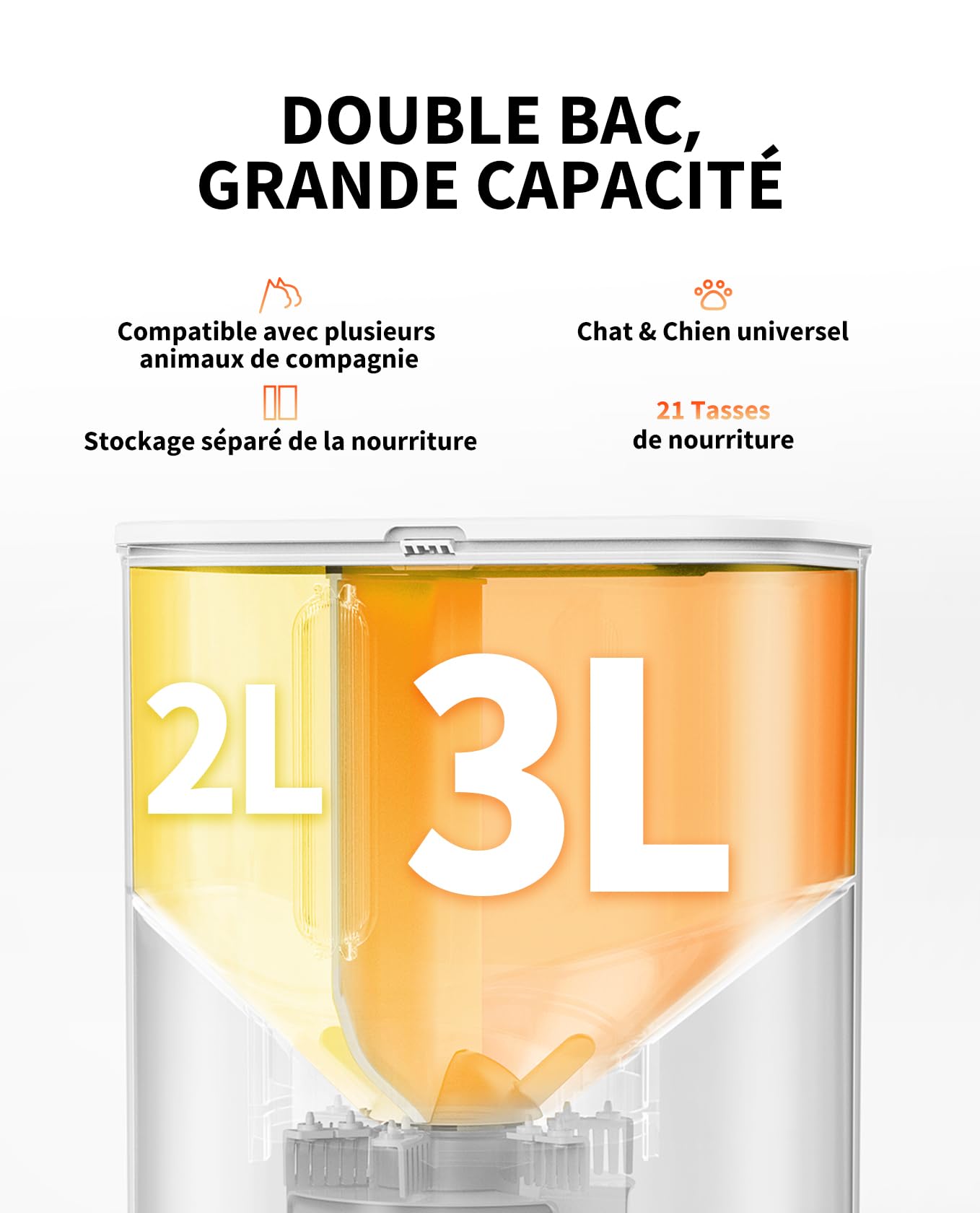 Distributeur automatique de croquettes pour chat avec caméra HD 1080P WiFi 2,4G double trémie 5L contrôle par application bol inox