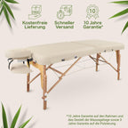 Mobile Massageliege klappbar und höhenverstellbar, extra breit 71 cm, aus Vollholz mit Kopfstütze, Armlehne und Zubehör, Creme