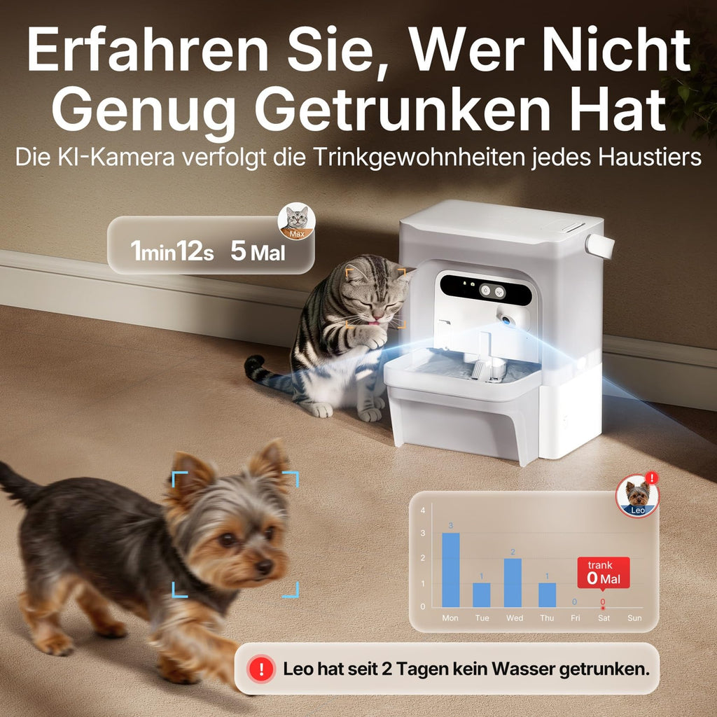 Katzen Trinkbrunnen EverSweet Ultra 5 L mit KI-Kamera Frisch- und Abwassertrennung App-Steuerung 2,4 und 5 GHz WLAN