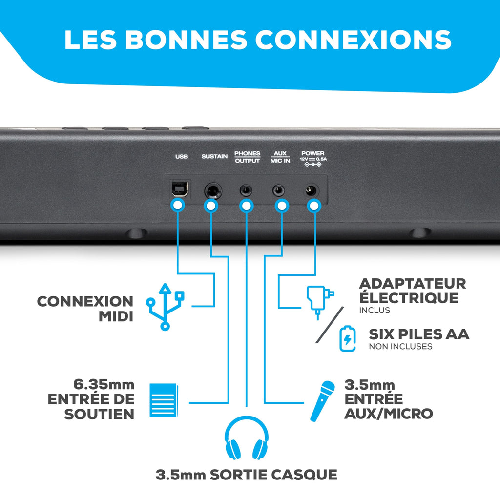 Piano numérique 88 touches avec 480 sons haut-parleurs MIDI USB support sac de transport casque pédale