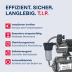 Hauswasserwerk HWW INOX 1300 Plus F mit Edelstahl-Druckkessel, 1200 W Jet-Pumpe, 4350 l/h, 50 m Förderhöhe und Vorfilter