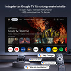 Tragbarer Smart Beamer mit Google TV, 1080p, 4K unterstützt, 500 ANSI Lumen und 20-W-Dolby-Audio