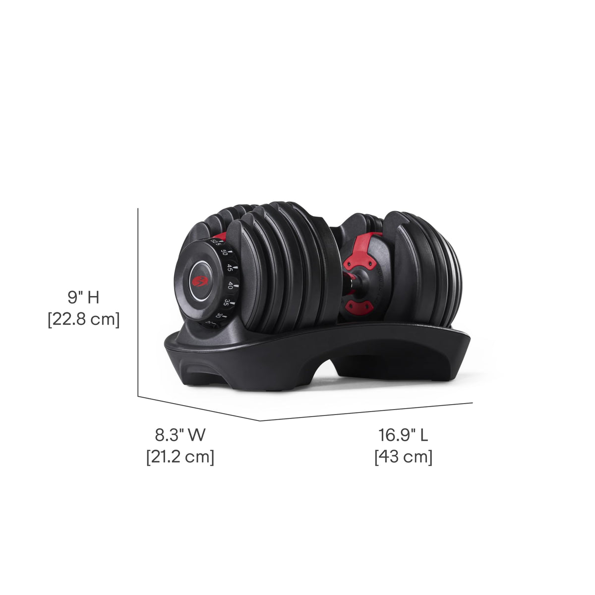 Verstellbare Hantel mit 15 Gewichtsstufen von 2 bis 24 kg, SelectTech Drehgriff-System und Ablageschale für Krafttraining zuhause