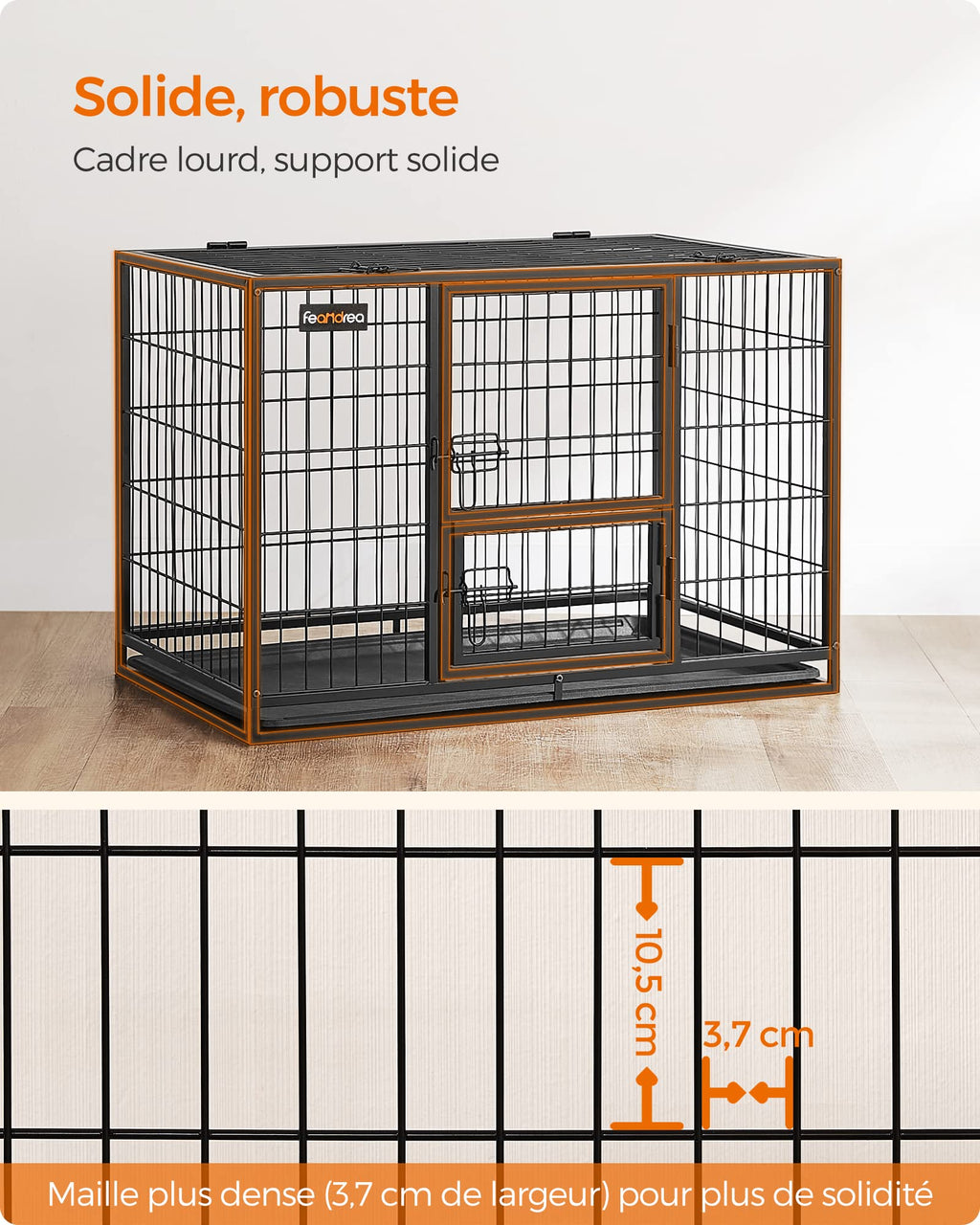 Cage pour chien XXL double porte PPD003B01 acier allié 122 x 74,5 x 80,5 cm avec plateau amovible