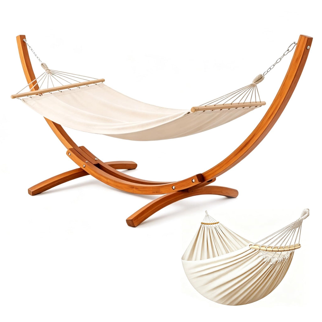 Hamac avec support en bois de pin massif 320 x 120 cm réglable en hauteur charge 200 kg extérieur