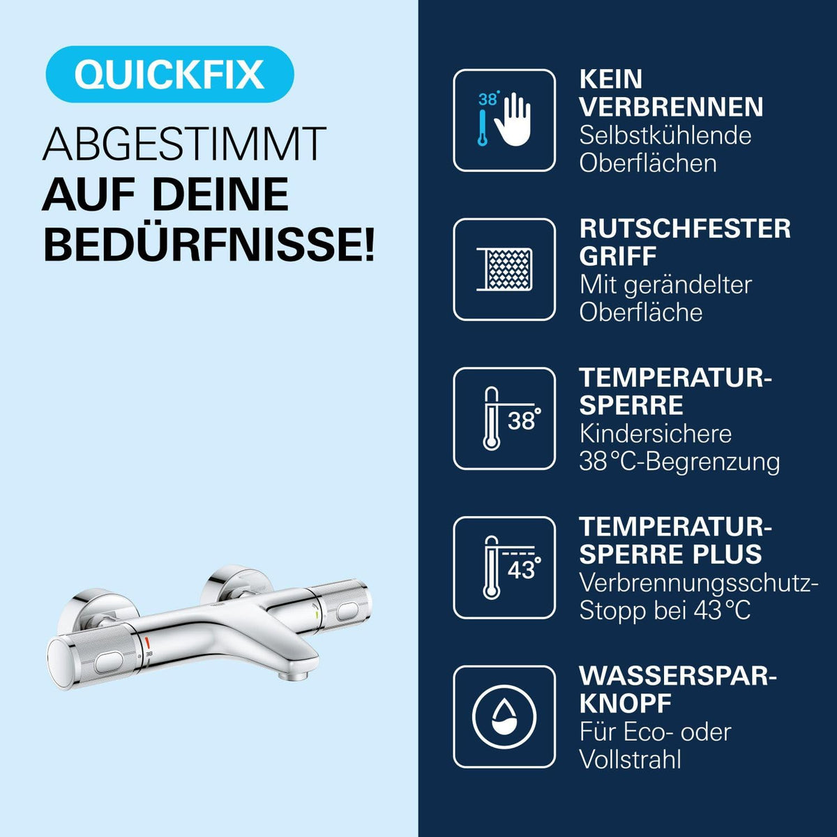 Thermostat-Wannenarmatur Precision Feel 34788000 wassersparend mit Sicherheitssperre bei 38 °C kühler Oberfläche Chrom