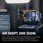 Teleprompter mit integriertem 9-Zoll-Display, 1024 x 600 px, USB-C, für Kameras mit Adapterringen 49-82 mm