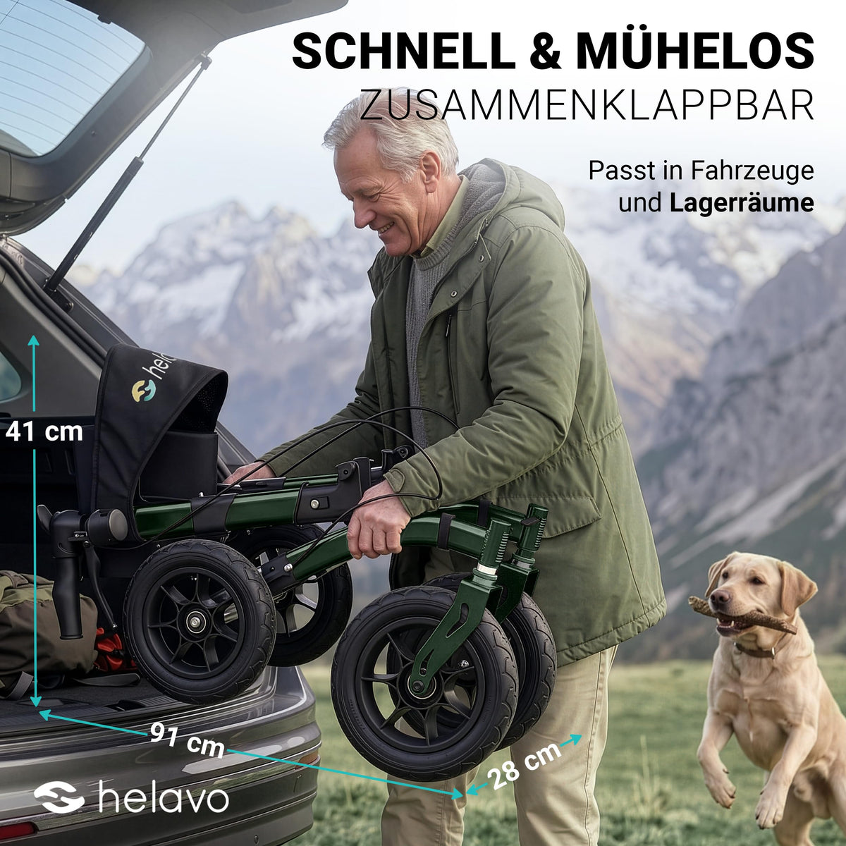 Outdoor-Rollator mit Luftbereifung, faltbar für Draußen, bis 136 kg, Sitz und Rückenlehne