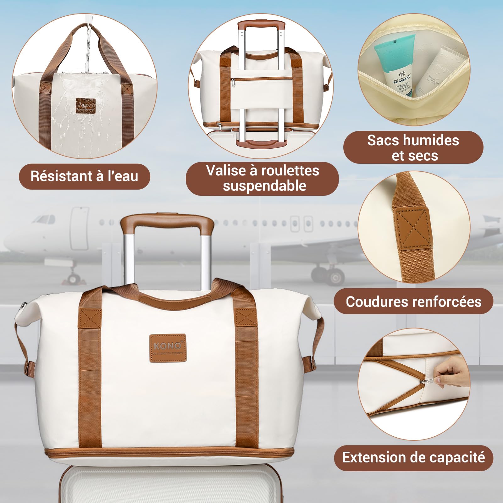 Set de 6 valises rigides de voyage 55 65 74 cm 4 roulettes avec vanity case et sac de voyage pliable