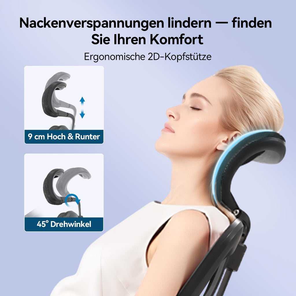 Ergonomischer Bürostuhl M57 mit 3D-Armlehne und Lendenwirbelstütze, Netz-Hochlehne, bis 150 kg, schwarz