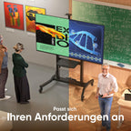Rollbarer TV-Ständer TS1991-B für 50–100 Zoll bis 120 kg VESA 200x200–1000x600 höhenverstellbar neigbar mit AV- und Webcam-Ablage