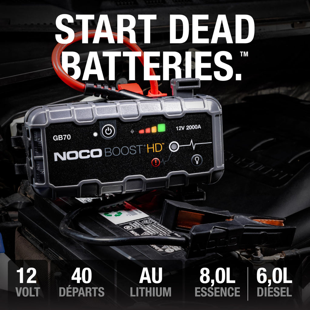 Booster de batterie GB70 12V 2000A avec powerbank et chargeur USB pour moteurs essence 8L diesel 6L