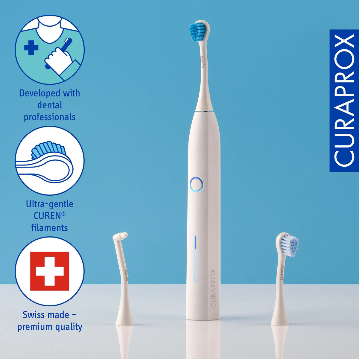Schallzahnbürste Hydrosonic Pro in Weiß mit 7 Putzmodi, bis zu 84.000 Schallbewegungen pro Minute, Curacurve Bürstenkopf, USB-Ladung und Reiseetui