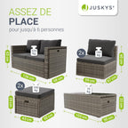 Salon de jardin lounge Salou polyrotin 6 personnes table coussins gris modèle 300862
