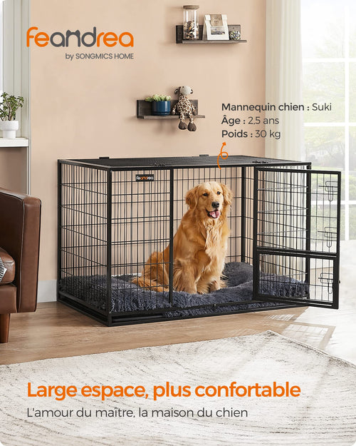 Cage pour chien XXL double porte PPD003B01 acier allié 122 x 74,5 x 80,5 cm avec plateau amovible