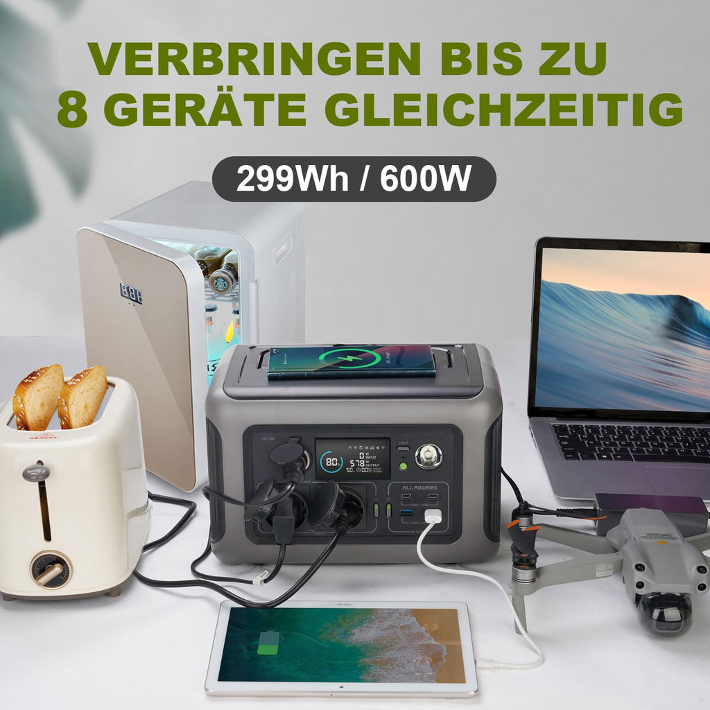 Tragbare Powerstation 299Wh mit 100W Solarpanel, 600W LiFePO4 Solargenerator R600