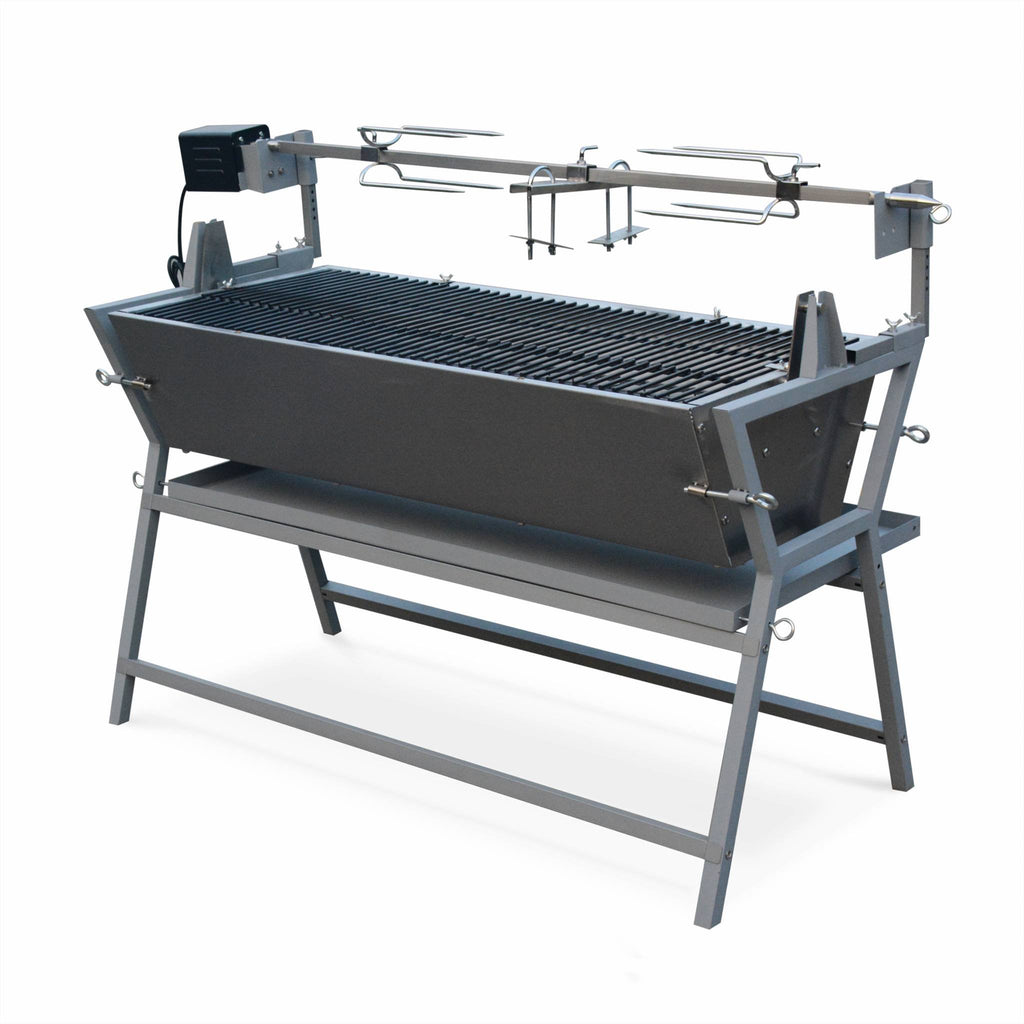 Rôtissoire électrique Mathurin Inox avec tournebroche inclinable 15 W pour barbecue charbon cuve inox