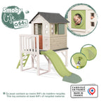 Maison de jeu enfant sur pilotis avec plateforme 70 cm échelle et toboggan matériau recyclé dès 2 ans modèle 7600810802