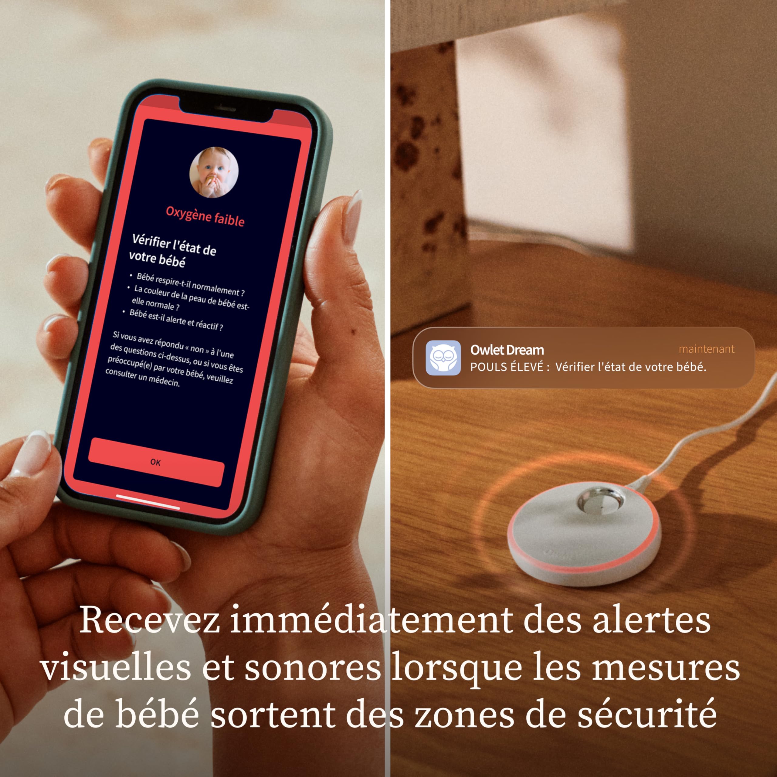 Moniteur bébé intelligent Dream Sock suivi fréquence cardiaque oxygène sommeil en temps réel WiFi Bluetooth rose