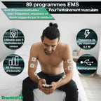 Électrostimulateur musculaire TENS EMS Max 830 4 canaux 115 programmes 20 électrodes incluses rechargeable
