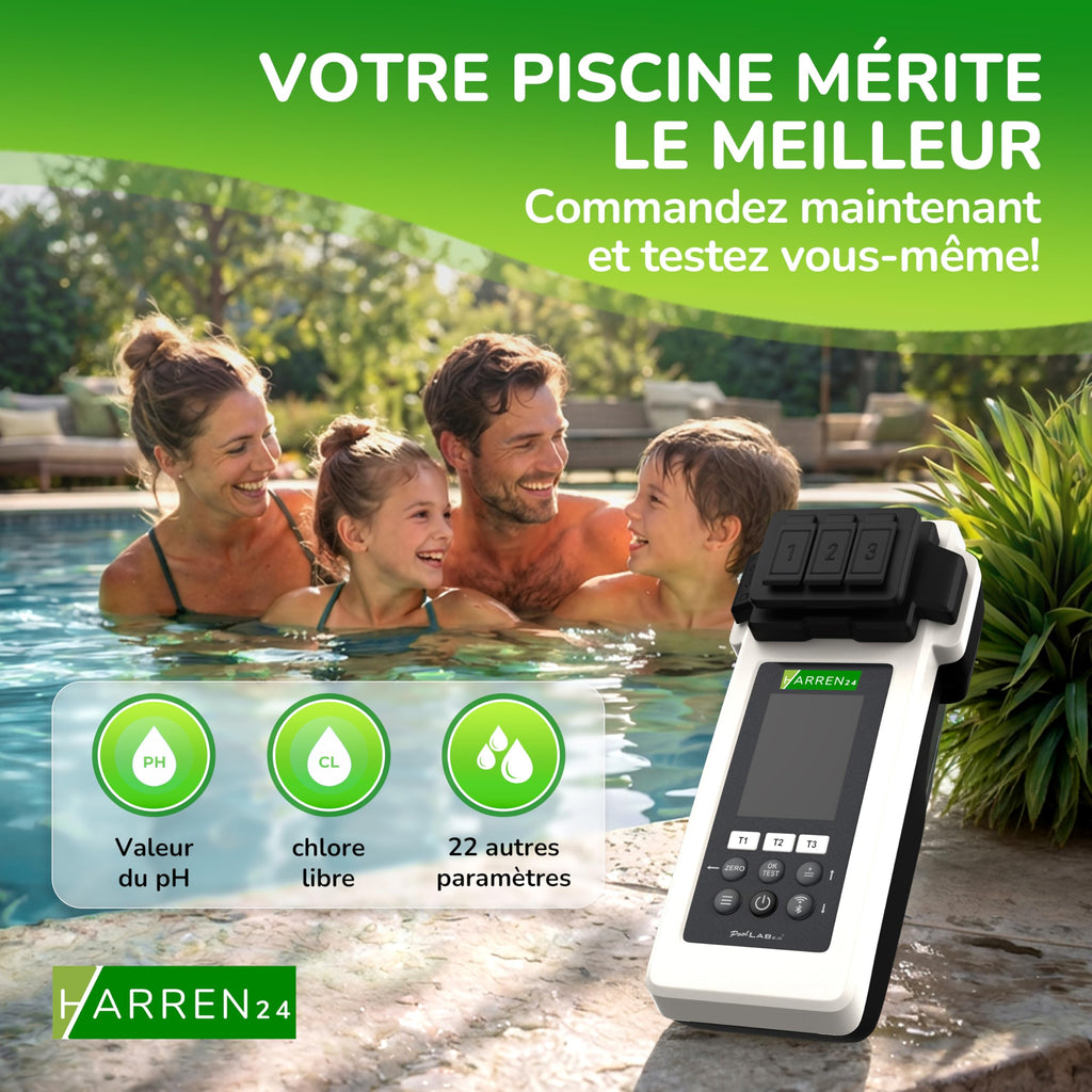 Testeur électronique de piscine photomètre 2.0 pour mesure du pH et du chlore avec 170 comprimés de test