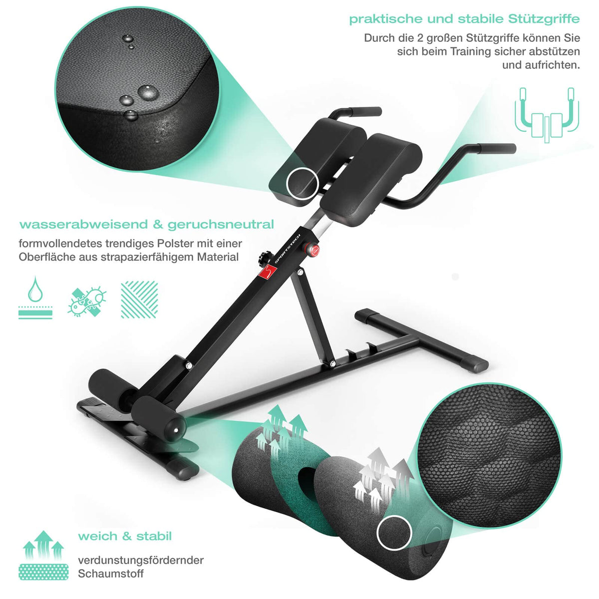Hyperextension Rückentrainer für Zuhause, klappbar BRT150 mit 6-fach verstellbarer Polsterschiene und 130 kg Belastbarkeit
