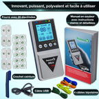 Électrostimulateur musculaire TENS EMS Max 830 4 canaux 115 programmes 20 électrodes incluses rechargeable