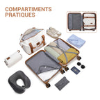 Set de 6 valises rigides de voyage 55 65 74 cm 4 roulettes avec vanity case et sac de voyage pliable
