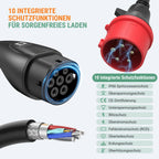 Mobile Wallbox 11 kW mit App-Steuerung, 400 V, 8-16 A, 3-phasig, 7,6 m Typ-2-Ladekabel, IP66, OLED, inkl. Transporttasche und Wandhalterung, schwarz