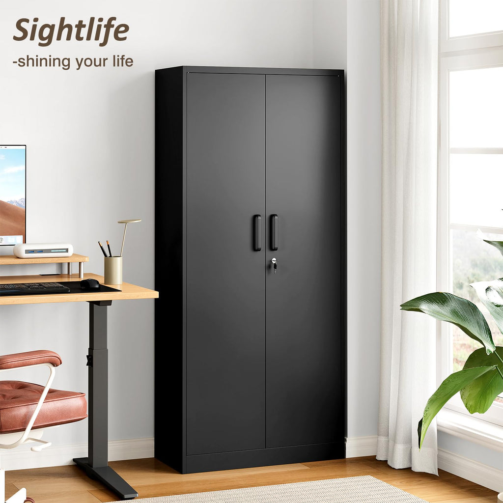 Aktenschrank abschließbar mit 2 Türen und 4 verstellbaren Einlegeböden, Stahlschrank 170x78x39 cm in Schwarz