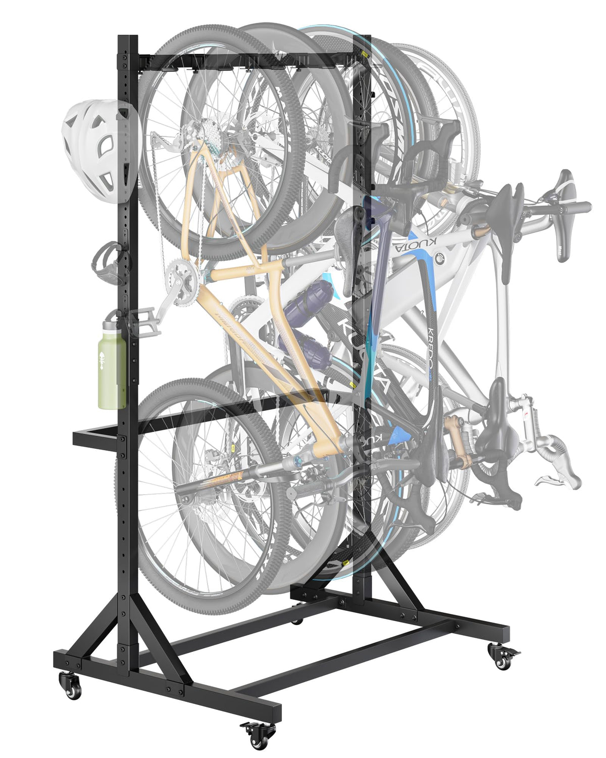 Freistehender Fahrradständer für 5 Fahrräder, Schwerlast bis 160 kg, höhenverstellbar mit Rollen