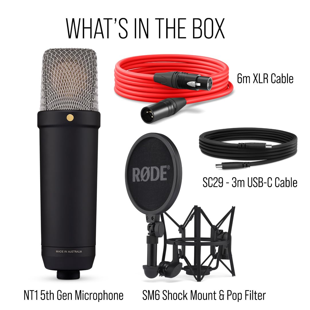 Großmembran-Kondensatormikrofon NT1 5. Generation mit XLR- und USB-Ausgang, inkl. Spinne, Popfilter und XLR-Kabel