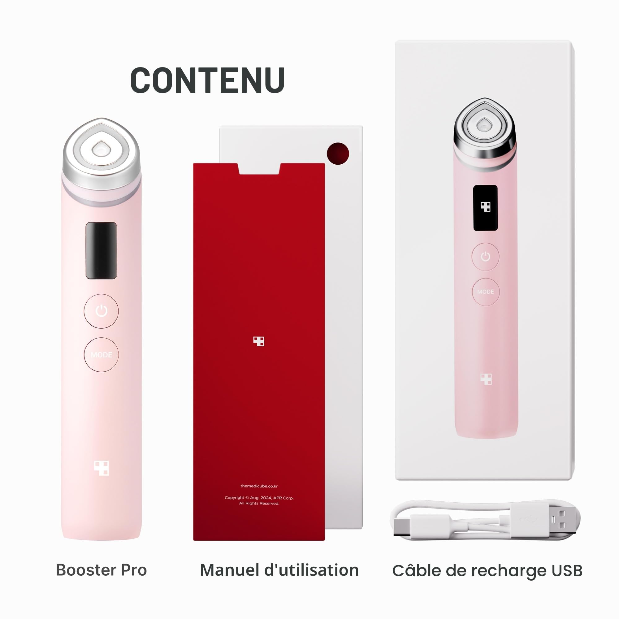 Appareil de soin du visage Age-R Booster Pro 6-en-1 avec massage facial technologie de soin de la peau rechargeable couleur rose
