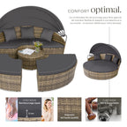 Bain de soleil jardin modulable Santorin II résine tressée 175 x 171 x 136 cm avec pare soleil pliable coussins inclus