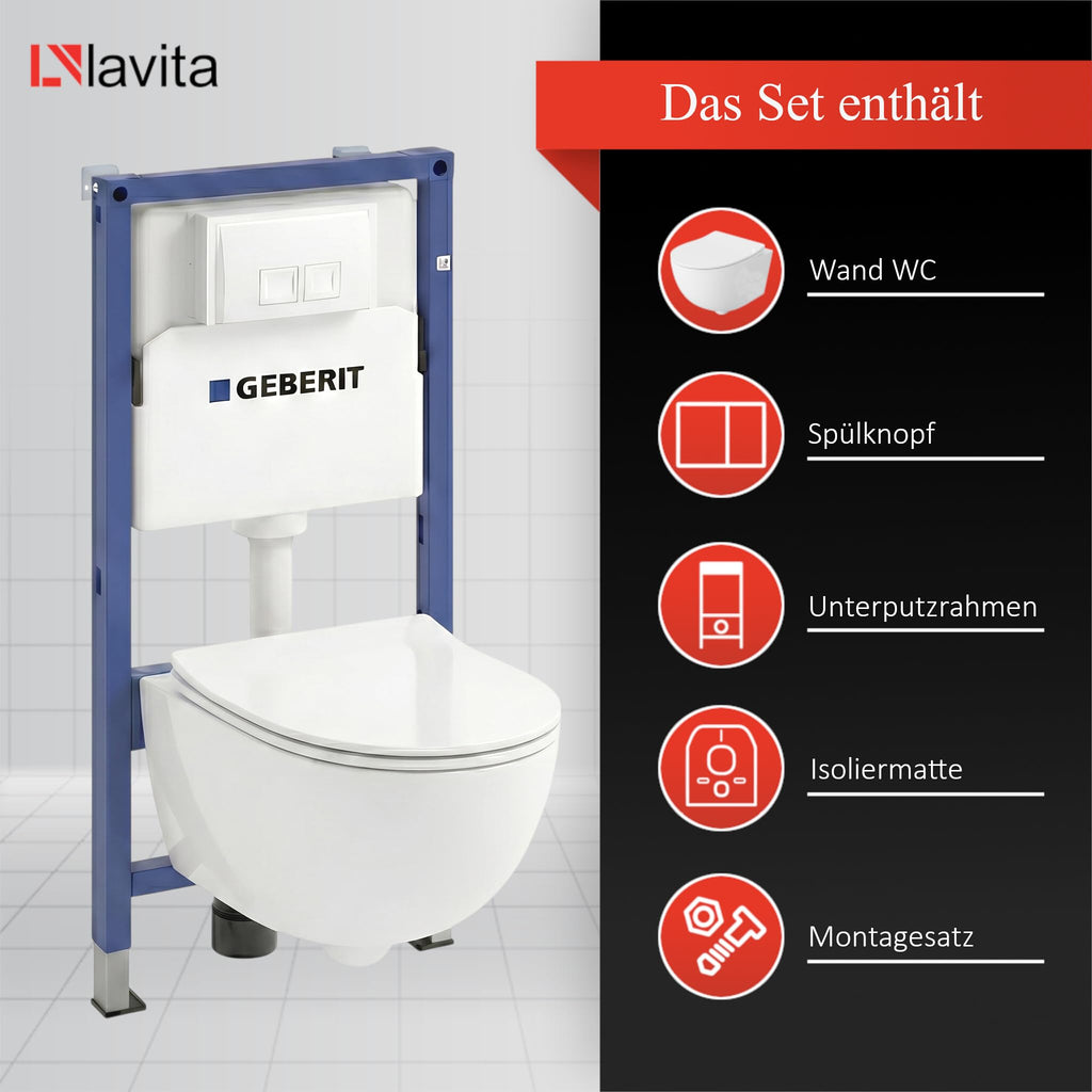 Wand-WC Komplettset Dalia mit Duofix Basic Vorwandelement, spülrandlosem Tiefspül-WC, Soft-Close-Sitz und Delta 25 Bedienplatte in Weiß