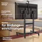 Rollbarer TV-Ständer TS1991-B für 50–100 Zoll bis 120 kg VESA 200x200–1000x600 höhenverstellbar neigbar mit AV- und Webcam-Ablage