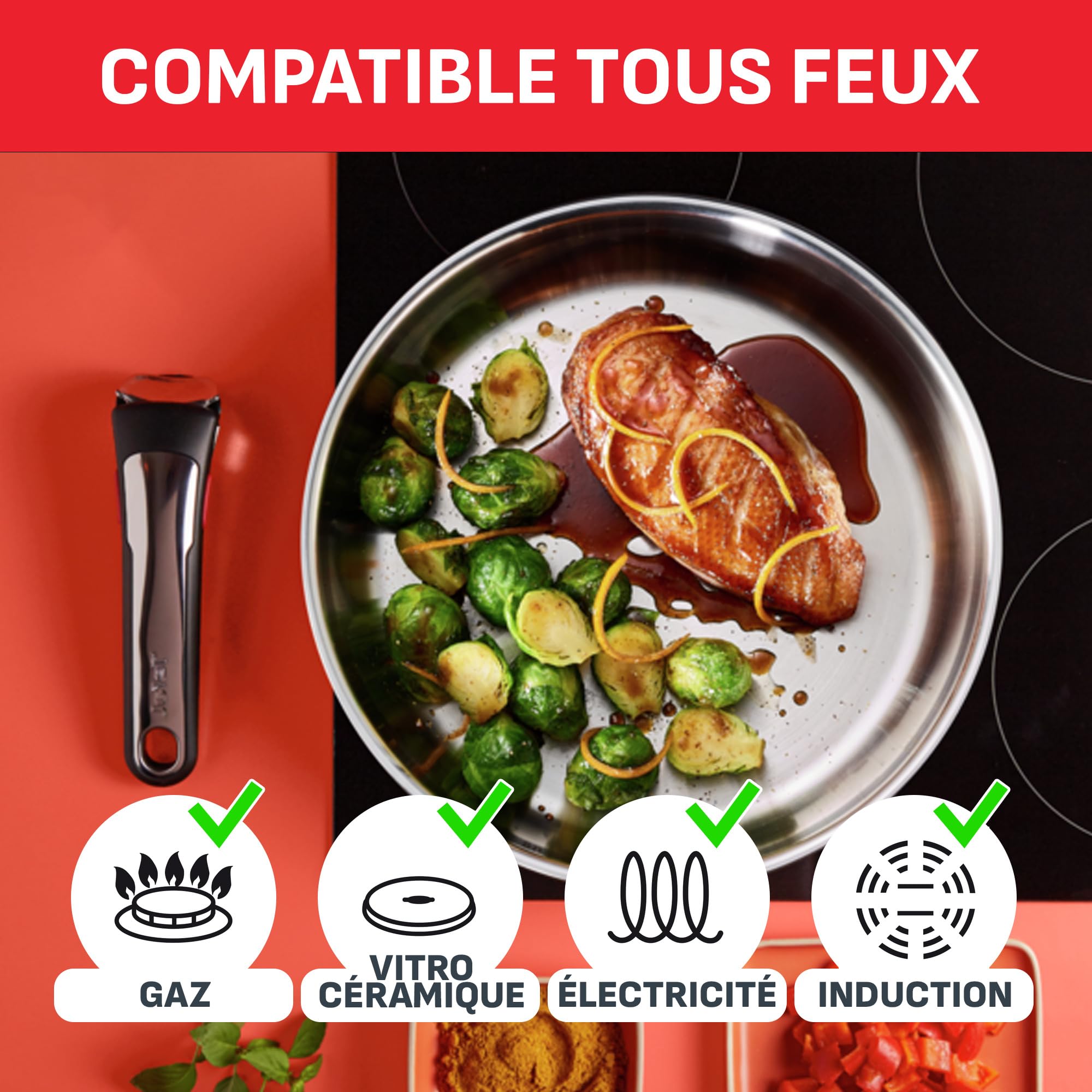 Batterie de cuisine Ingenio L897SK04 20 pièces antiadhésive induction avec poignées amovibles