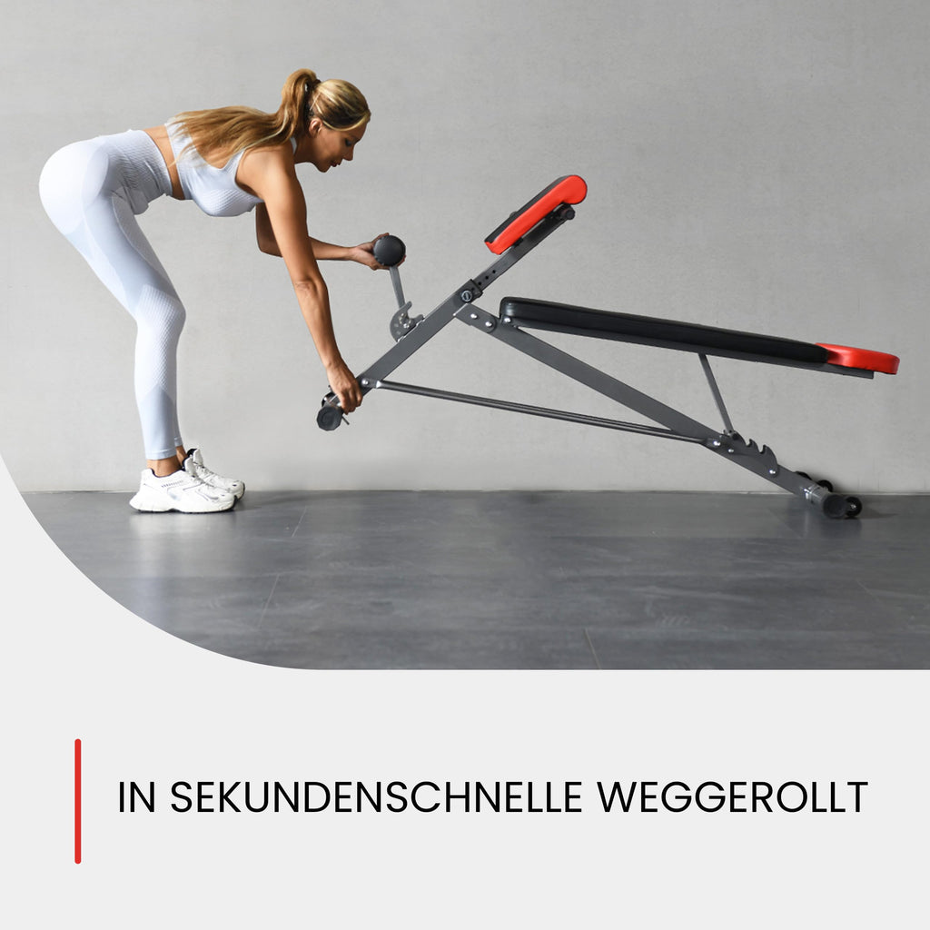 Multifunktionale Hantelbank mit Bauch- und Rückentrainer, 8-fach verstellbar, inkl. Übungsposter