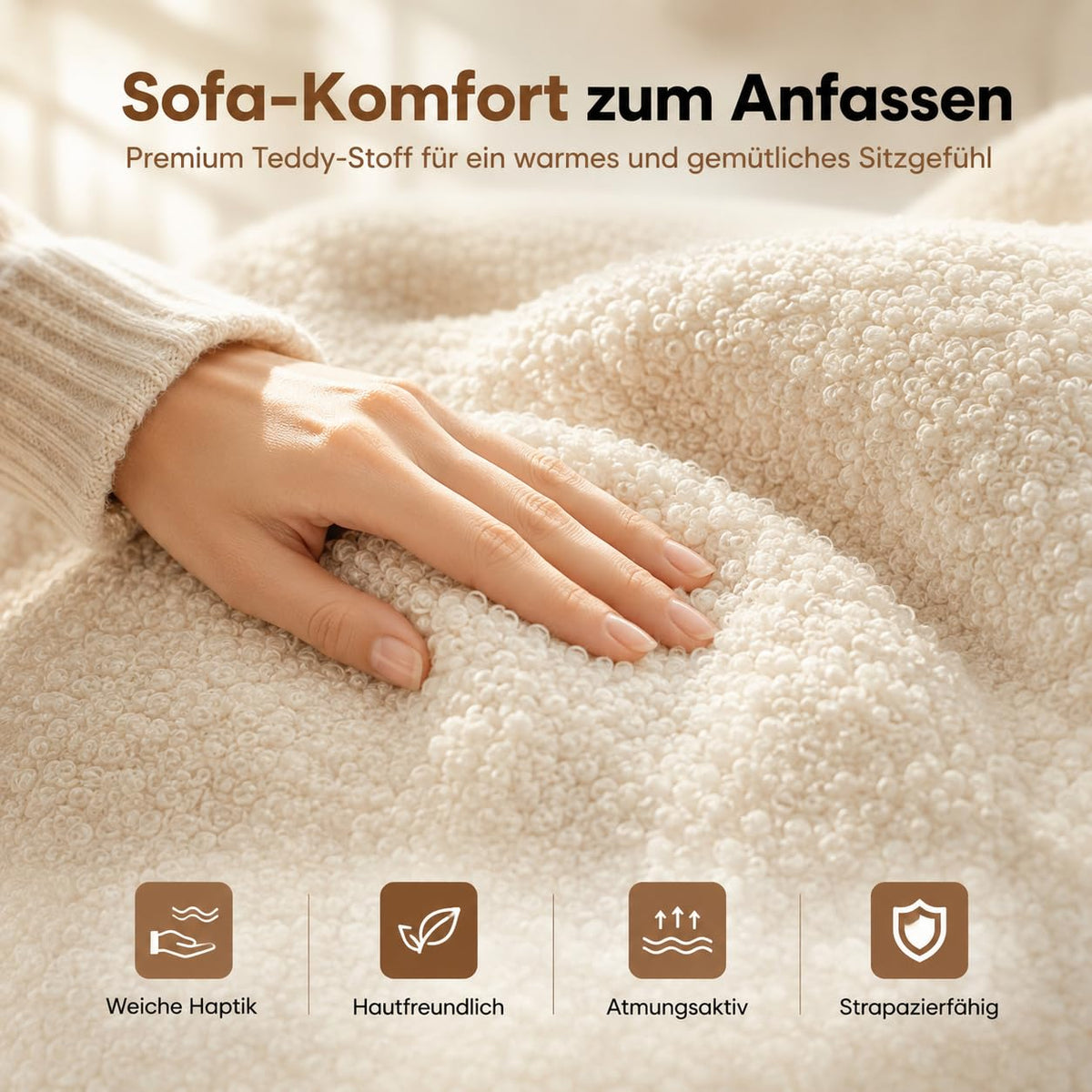 Bürostuhl mit Fußstütze und 135° verstellbarer Rückenlehne, Home Office, Teddy-Stoff