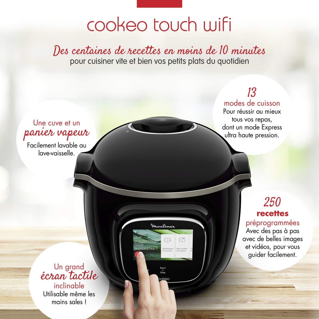 Multicuiseur intelligent Cookeo Touch Wifi 6L haute pression avec écran tactile 250 recettes intégrées
